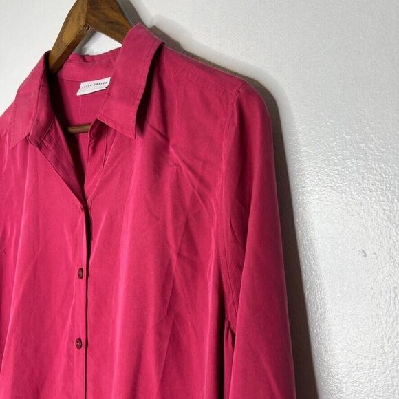 Susan Graver Rose Red Button Back Lacing Long Sleeve Shirt Size M Petite Women - Picture 2 of 11